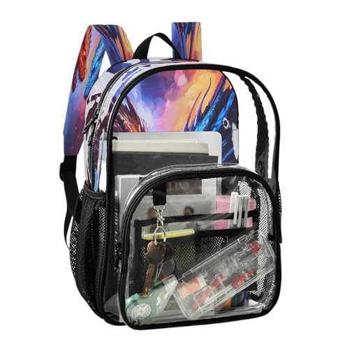 Two Dragon Watercolor Clear Backpack Heavy Duty See Through Transparent PVC BookBag for Kids Boy Girl School Work2