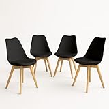 MUNDO IN MUEBLES Juego de 4 Sillas Eames Acojinadas Frankfurt | Sillas de Plástico con Asiento Acojinado y Base de Madera...