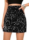 SOFIA'S CHOICE Women Sequin Skirts Mini High Waisted Bodycon Sparkly Skirt Party Night Out Black X-Large