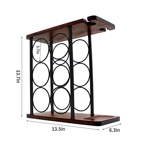 Sasido Wine Racks Countertop, Wine Holder And Glasses Rack, Wooden Wine Stand With Tray, Perfect For Home Decor & Kitchen Storage Rack Etc (Hold 6 Bottles And 2 Glasses) #TOP3