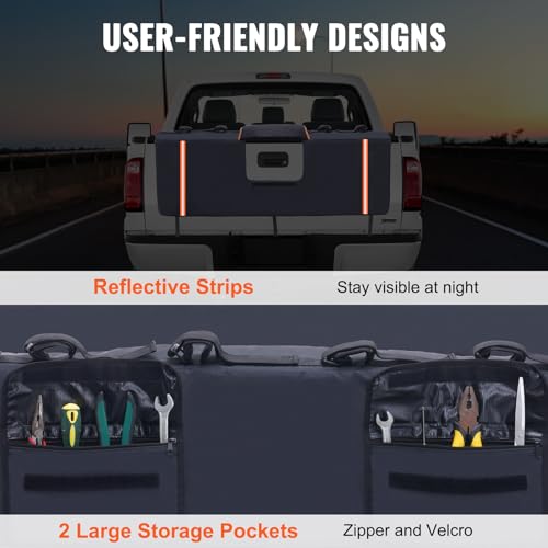 VEVOR Tailgate Bike Pad, 53" Truck Tailgate Pad Carry 5 Mountain Bikes, Tailgate Protection Pad with Reflective Strips and Tool Pockets, Tailgate Pad with Camera Opening for Mid-Size Pickup Trucks by VEVOR - Used condition - Image 6