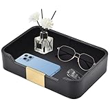 XNONE Luxuriöses Leder Taschenleerer Tablett Organizer,Ablage Aufbewahrungsbox, Kunstleder Ablageschale Schlüsselschale für Uhren Handy Schmuck Schlüssel Münzen Geldbörse und Büroausstattung,Schwarz