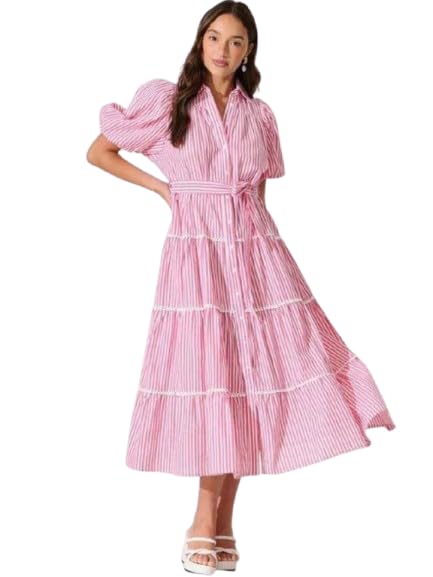 KAVATHIYA Women’s Striped Midi Dress for Women | Button Down A-Line Dress with Belt | Puff Sleeve Casual Summer Dress - Review, Price and Buying Guide