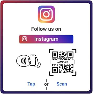 NFC Tab Instagram Sticker Label with QR Code, 3.9" | Follow Us Social Media Sign, Quick Profile Connection, Contactless Engagement, No App Required