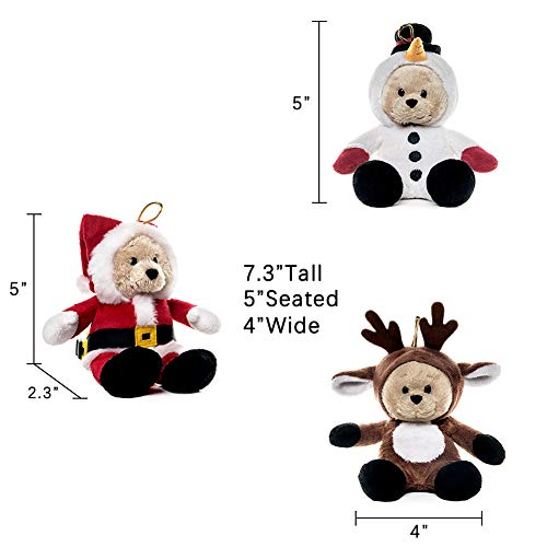 My Oli 7" Christmas Teddy Bears 3 Pack Stuffed Animals Christmas Bears: Santa, Reindeer And Snowman With Flippable Hats For Kids Christmas Hanging Decorations #TOP3