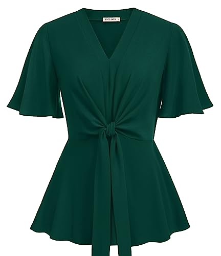 Image of GRACE KARIN Women's Elegant V-Neck Tie Waist Flowy Peplum Shirt Tops