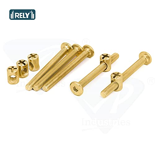 Image of Rely⇒VP INDUSTRIES (Combo Set -10 Pcs) M6x25 mm JCB Bolt with Barrel Nut Carbon Steel |Furniture Screw Fastener Bolts with Barrel Nuts Dowel Nut Connector for Joining Wood Boards, Cabinets, & Beds.