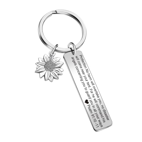 JIUSHUN Protection Keychain For Women Bible Verse Keychain Women Religious Gift Baptism Gift Faith Based Gifts Christian Birthday Keychain Inspirational Gift Catholic Church Gift