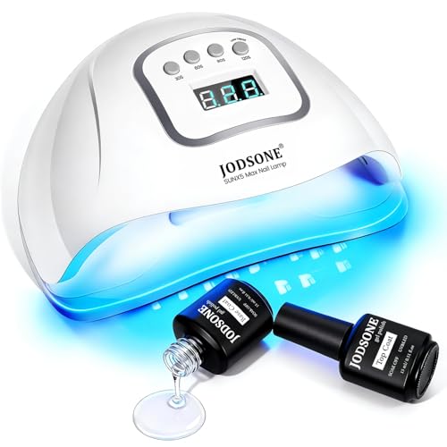 Image of JODSONE U V LED Nail Lamp with Base Coat Top Coat Set, Nail Dryer for Gel Polish for Nails with Automatic Sensor & 4 Timers