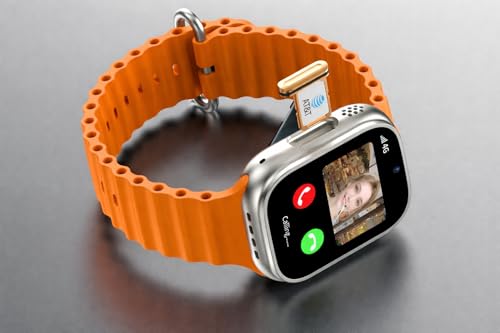 Image of Neotech S9 4G /5G SIMCARD Android Smart Watch with Dual 5 Megapixel Camera, 32 GB RAM+264 GB Memory, High-Resolution Lens, Orange & Black Silicone Strap