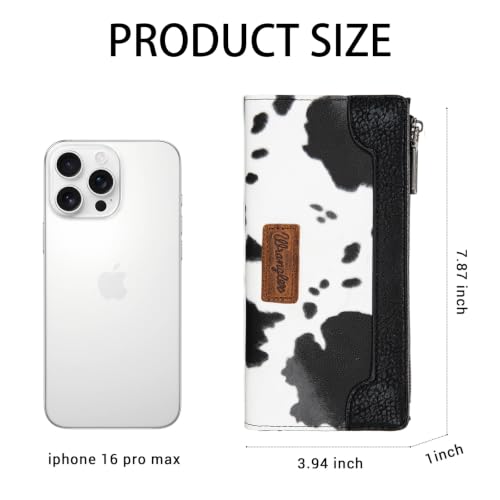 Image of Montana West Wrangler Cow Print Bifold Wallet Women's Wallets, Card Cases & Money Organizers Women Credit Card Wallet for Ladies Female Cash Wallett Black Wallets with Smooth Zipper