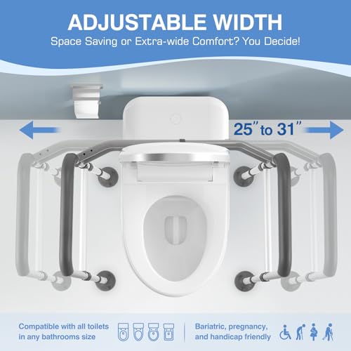 TABEKE Toilet Safety Rails for Seniors, Adjustable Height & Width Toilet Safety Frames with Handles, Foldable Toilet Rails for Disabled Elderly Fit Most Toilets (w. Suction Cups) - Image 3