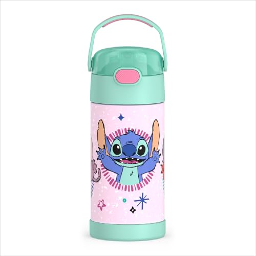 Image of THERMOS FUNTAINER Water Bottle with Straw - 12 Ounce - Kids Stainless Steel Vacuum Insulated Water Bottle with Lid, Stitch