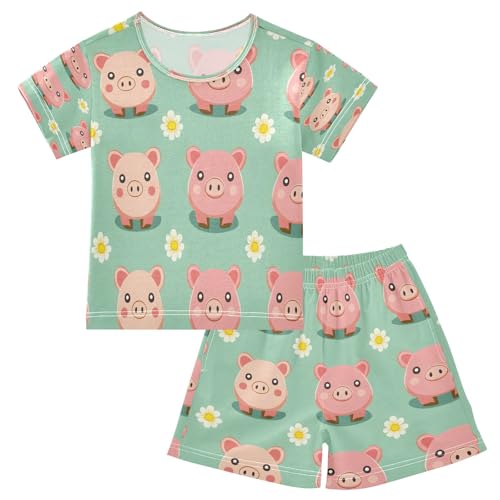 senya Pig with Daisy Flower Summer Pajamas Set Short Cotton Sleepwear 2 Piece