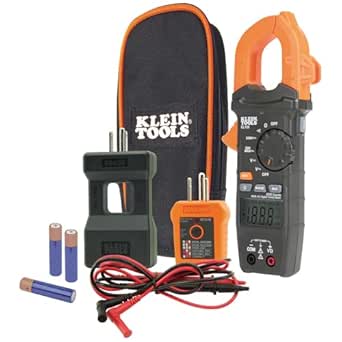 Klein Tools CL120KIT Clamp Meter Electrical Test Kit, AC Auto Ranging 400 Amp, Backlit Display, Includes GFCI Tester-Line Splitter-Pouch-Leads-3 x AAA
