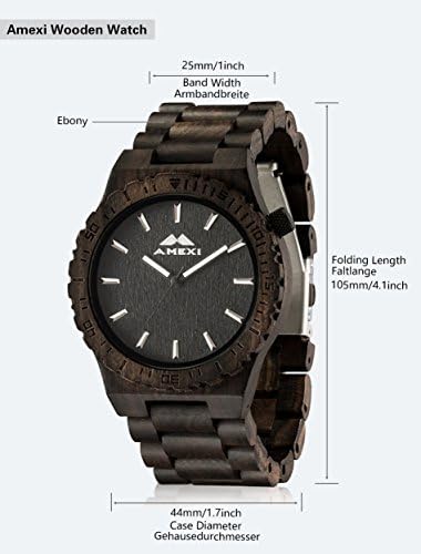 Wooden Watches Men Analog Quartz Movement with Wooden Band, Date Display