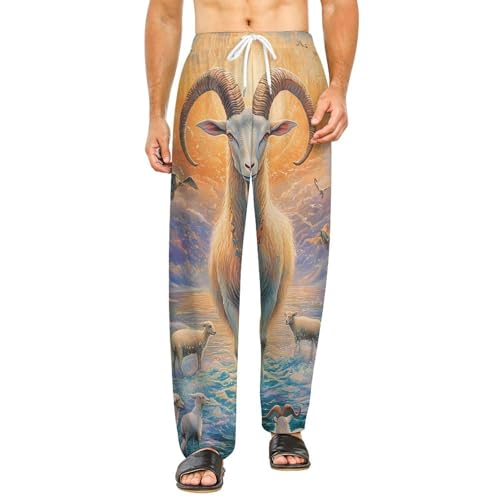 Magical Mythology Goat God Birds Womens Mens Pajama Pants Lounge Sleep PJ Bottoms with Pockets