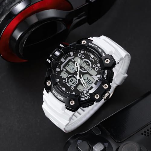 Image of V2A Stryke 53mm Analog Digital Sports Watch for Men | 3 Alarms & Countdown Timer | Layered Multi-Display Dial | Stopwatch, Dual Time, Day-Date | TPU Strap | 50M Water Resistant | Gift for Men