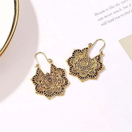 Vintage Earrings Boho Mandala Flower Earrings Gold Drop Dangle Earrings Tribal Earrings Vintage Ethnic Hoop Earrings Jewelry Earrings Jewelry Gifts for Women and Girls