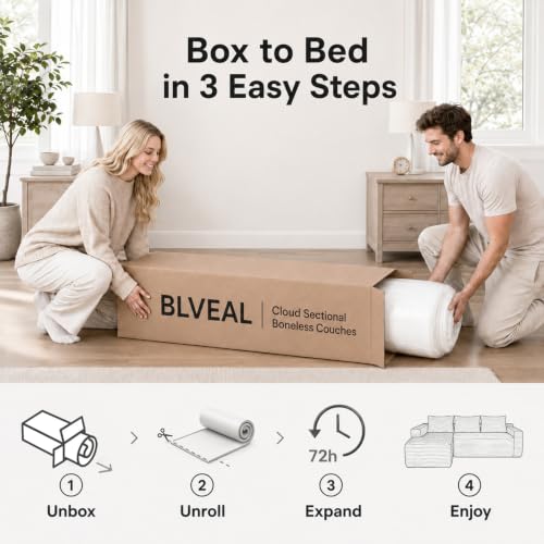 Image of 96 inch Boneless Couch, Modular L-Shaped Cloud Sectional Sofa, Camel