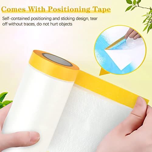 Xianshengle Pre-Taped Masking Film, 3 Pack Automotive Best Tape And Drape Painters Paper, Paint Adhesive Protective Film Roll For Covering Skirting, Frames, Cars And Auto Body (1.8-Feet X 65-Feet) #TOP2