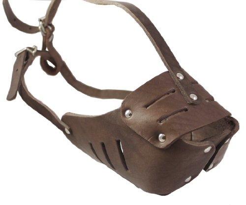 Real Leather Cage Basket Secure Dog Muzzle #130 Brown - Rottweiler, Boxer (Circumference 13.5", Snout Length 3.5")