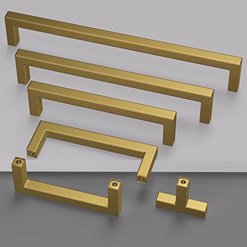 Haliwu 10 Pack/Cabinet Pulls, Brushed Brass Cabinet Pulls 6-1/4 Inch Gold Cabinet Handles Brass Drawer Pulls Square Kitchen Hardware Handle #TOP5