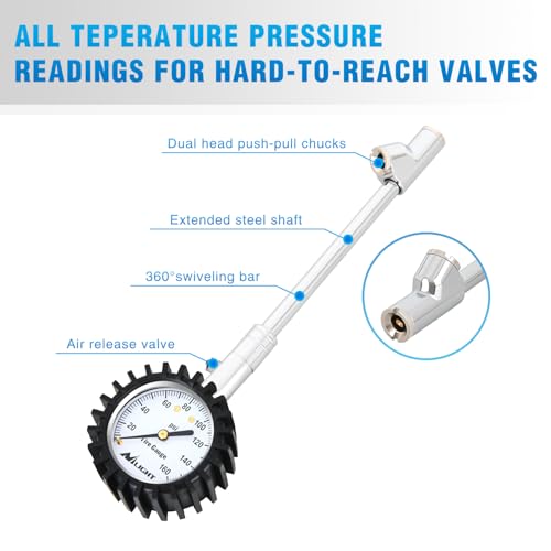 Image of Nilight Tire Pressure Gauge 160PSI Heavy Duty Stainless Steel Dual Head Air Pressure Chucks ANSI B40.1 Certified Large 2 inch Dial Wheel Checker for Truck Semi Truck ATV Motorhome Cars & RV Accessories