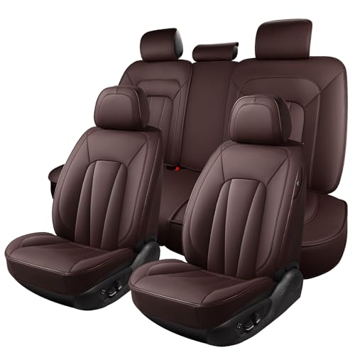 CarLuxor Leather Car Seat Covers,Brown Seat Covers for SUV,Sedans and Trucks,Waterproof and Breathable Automotive Front and Rear Seat Covers,Luxury Car Seat Protectors,Universal Car Seat Cushions