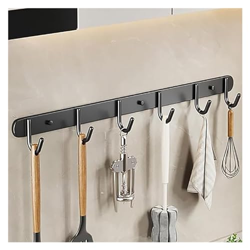 Riel de cocina negro de 60 cm con ganchos, soporte para utensilios de pared, organizador de almacenamiento de especias, ganchos de cocina para utensilios