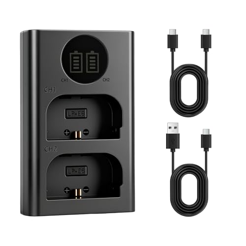 LP-E6 LP-E6NH Battery Charger for Canon - Dual Slot USB Charger for EOS R6 Mark II, R5, 5D MK IV, 90D Camera Photography Enthusiast