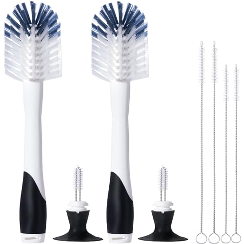 Image of Jumperlay 2 Pack Black Baby Bottle Brush with 2 Pack 6.85" Straw Brushes and 2 Pack 7.9" Straw Cleaner Brushes,11.4" Baby Bottle Cleaning Brush Set with Suction Cup Stand and A Hidden Mini Brush