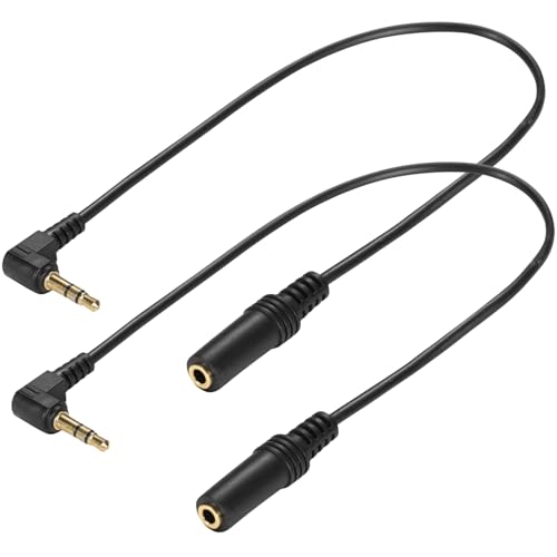 Greluma 2 Pcs Câble audio jack TRS 3,5 mm (30 cm) coudé à 90 degrés, mâle vers femelle 3,5 mm, fiche stéréo 3 pôles pour casque audio, cordon auxiliaire