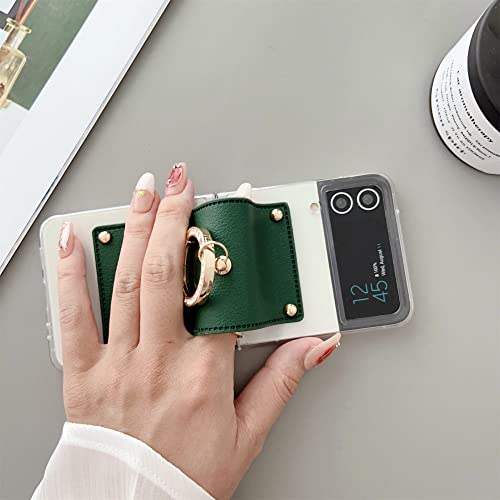 Coque Samsung Galaxy Z Flip 3 transparente en cuir avec anneau paillettes