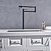 Pot Filler Faucet with Extension Shank,Surface Mount Kitchen Stove Faucet,Brass Commercial Sink Faucet,Swing Folding Arm,Stretchable Double Joint Single Hole with Two Handles (Mattle Black)