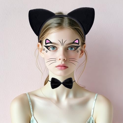 baotongle Katzen Kostüm Set, Katzenohre Katzenschwanz, Katzen Ohren Haarreif Stirnband für Karneval Kostüm Party Dekoration Zubehör (Kätzchen Kostüm)