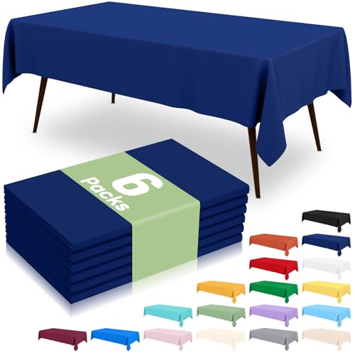 misaya 6 Packs Disposable Plastic Table Cloth, 54 x 108 Inch Waterproof Rectangle Tablecloth, Leakproof & Sturdy Decorative Table Covers for Picnic, Party and Outdoor, Navy