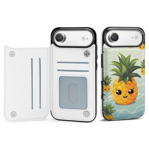Étui portefeuille iPhone 17 ananas - Coque fine anti-choc avec porte-carte homme femme