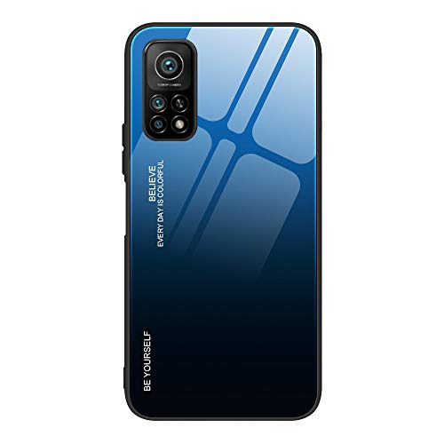 Dedux Custodia Cover per Xiaomi Mi 10T(10T PRO) 5G, Custodia in Vetro Temperato a Colori Sfumati + Protettivo TPU Case Cover (Blu/Nero)