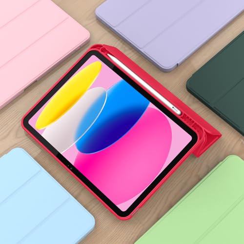 Image of ToaPoia Case for iPad (A16) 11 Inch 2025 /iPad 10th Generation 10.9 Inch 2022, Slim Trifold Stand Protective Cover with Pencil Holder and Soft TPU Back,Support Auto Sleep /Wake (Red)