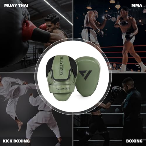 Valleycomfy Boxing Pads Curved Focus Punching Mitts for Men,Ideal for Training,Muay Thai,Kickboxing,Martial Arts,Olive Green