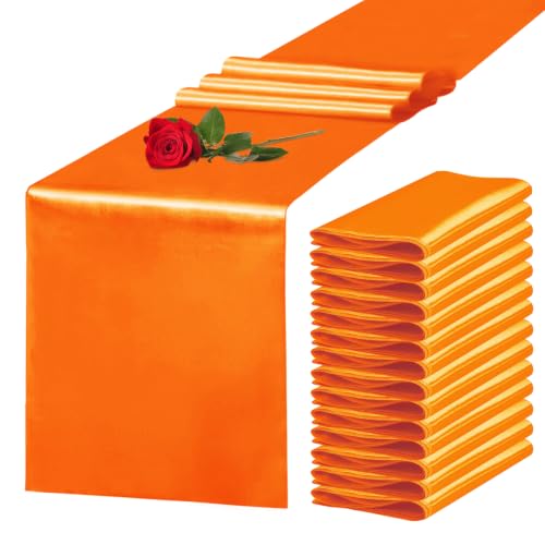 Yblut 15 Pack Satin Table Runner 12 x 108 Inch Long Orange Silk Table Runner for Wedding Party Banquet Birthday Decoration