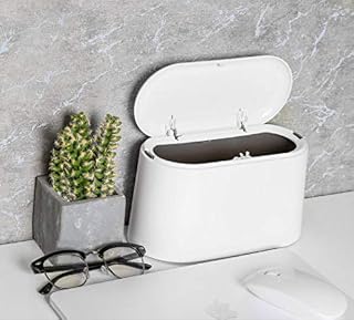 AYADA Portable Trash Can Desk Bin with Lid, Mini Press-Type Trash Can Table Desktop Dustbin for Home Living Room Kitchen Bedroom Bathroom Office Dust Bin (White)