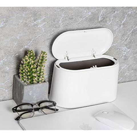 AYADA Portable Trash Can Desk Bin with Lid, Mini Press-Type Trash Can Table Desktop Dustbin for Home Living Room Kitchen Bedroom Bathroom Office Dust Bin (White) Cover