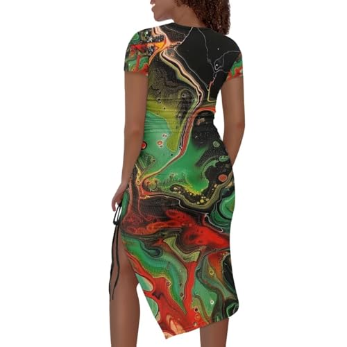 Image of Short Sleeve Dress for Women,Sexy Bodycon Dress,Plus Size Slit Dress,String Design s-4xl