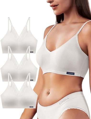Image of Livona Lace Bralette for Women - Comfort Sports Bra Wireless Padded Bralette with Support Workout Tops Cami Crop S-XXL
