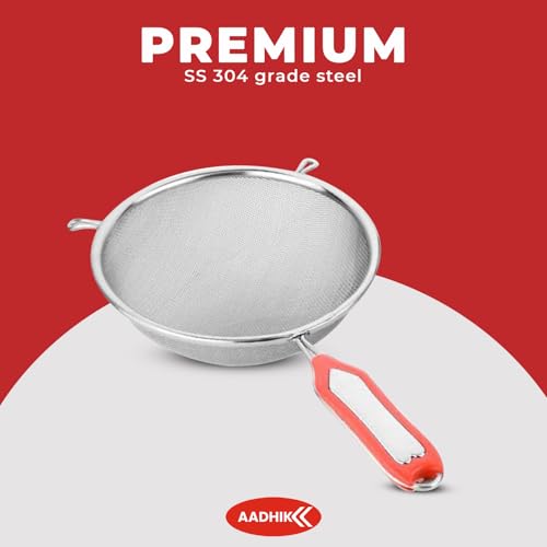 Image of AADHIK Stainless Steel Strainer Big Size 32cm for Soup, Rice, Juice, Vegetable and Fruit Washing, Multipurpose Channi with Handle (Set of 1)