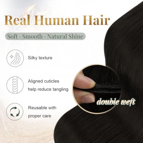 Image of Ugeat Sew in Hair Extensions Real Human Hair, Double Weft Human Hair Extensions Darkest Brown, Sew in Extensions 20 Inch 100g, Thickeness
