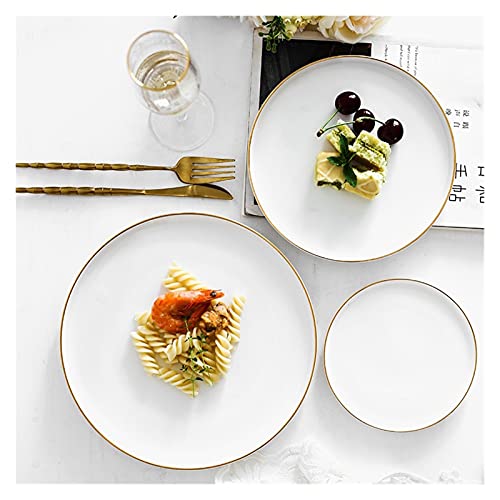 xilinshop Platos Platos de postre Breve placa de cerámica redonda con borde dorado macizo de porcelana esmaltada plato de cena occidental para bistec bandeja de postre platos de aperitivos plato de