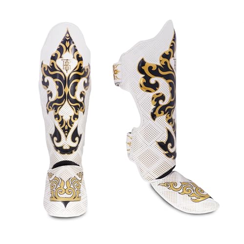 Top King New Pro Leather Shin Guards, White-Kanok, X-Large